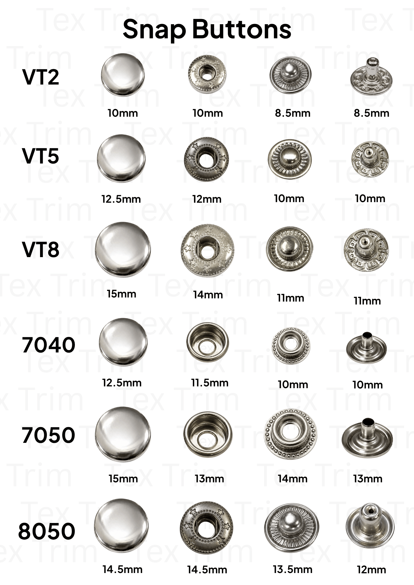 Snap Button Sizes